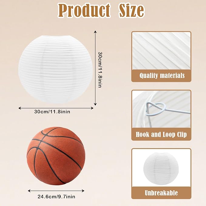 6 PCS White Paper Lantern Lamp, 12'' Chinese Paper Lantern Pendant Light Shade, Round Lampshade for Living Room, Bedroom, Ceiling Lampshade Party Decor