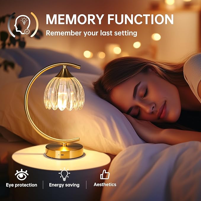 Tulip Table Lamp, 5200mAh Cordless Touch Control Table Lamp with 3 Color Temps & Stepless Dimming, Rechargeable Battery Table Lamp for Living Room, Bedroom, Office, Shelf (Transparent Tulip)