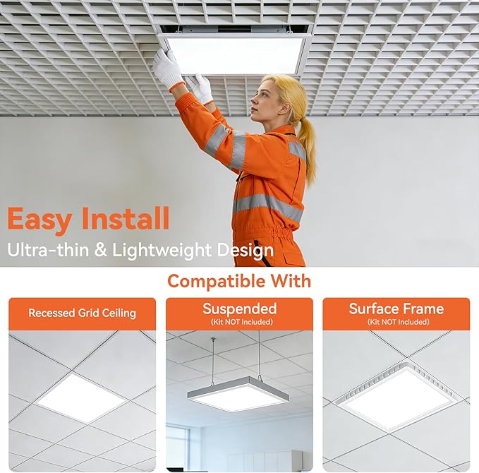 OKQ 2x2 LED Flat Panel Light - Selectable 5 CCT 3000K-6500K & 5 Wattage 20-40W 6000Lm 0-10V Dimmable 2x2 led Drop Ceiling Lights 120-277V for Commercial and Home 2Pack ETL Listed