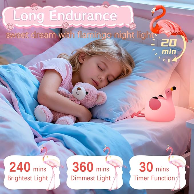 Flamingo Cute Night Light, Squishy Lamp Flamingo Decor, Valentines Day Gifts for her, Girls Pink Stuff Toy, Rechargeable Dimmable Silicone Kids Nightlight, Baby Nursery Dorm Bedside Lamps