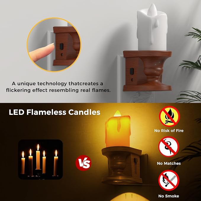 L LOHAS LED Night Light, Flameless Candle Night Light, 2 Pack | 3 Lighting Model, Dusk to Dawn Sensor, 0-100LM Brightness Dimmable, Amber Light,Vintage Nightlight for Adults Hallway Bedroom