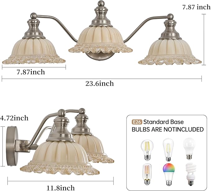 Brushed Nickel Bathroom Vanity Light White 3 Light