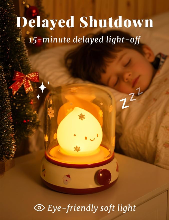 Christmas Flame Night Light, Cute Night Light with White Noise, Dimming, Rechargeable Portable Small Table Lamp, Best Idea for Christmas Gift Decor