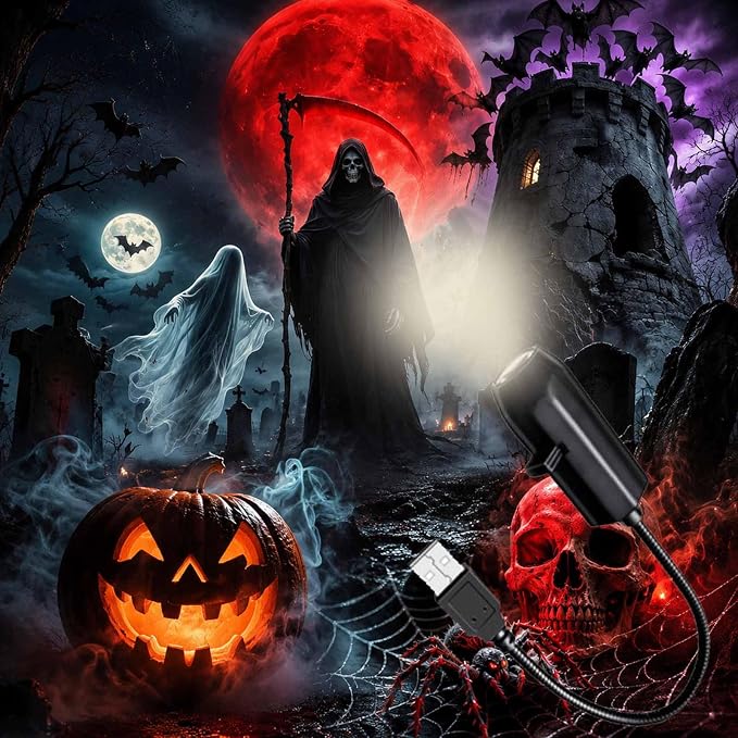 Plug and Play HD Star Projector Halloween, Projector Halloween | USB Powered with 360° Flexible Neck, Star Projector for Bedroom Ceiling Halloween Decor
