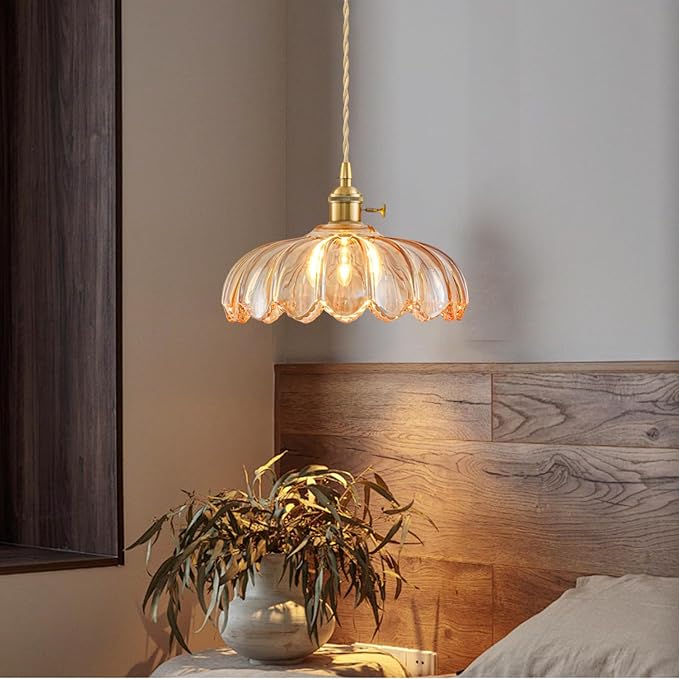 Plug in Pendant Light Fixtures, Hanging Light Fixture Glass Pendant Light, Vintage Amber Hanging Lamp, Pendant Lighting for Kitchen Island, Bedroom, Dining Room, Living Room