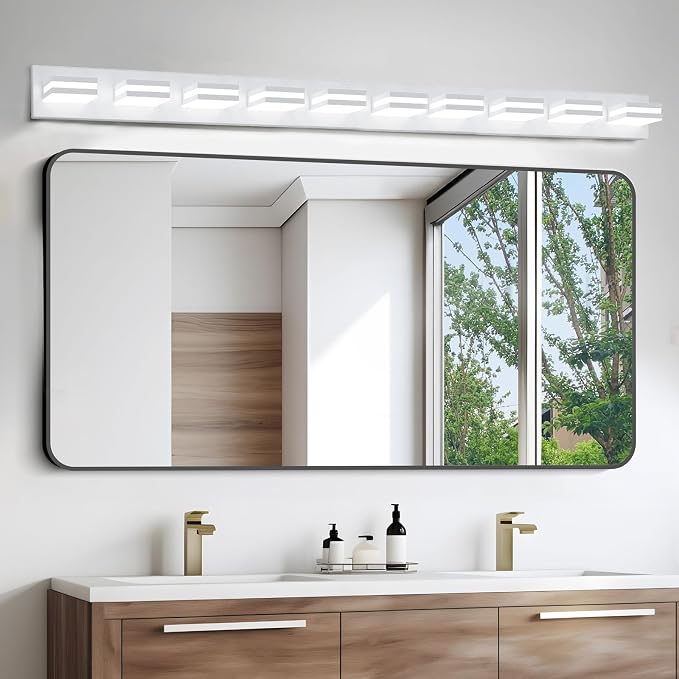 IZORRO LED Modern Bathroom Lights Fixtures(10-Light,Dimmable),Matte White Acrylic Wall Lighting,Vanity Lights for Bathroom Over Mirror - 6000k 53.5In （No Assembly Required）