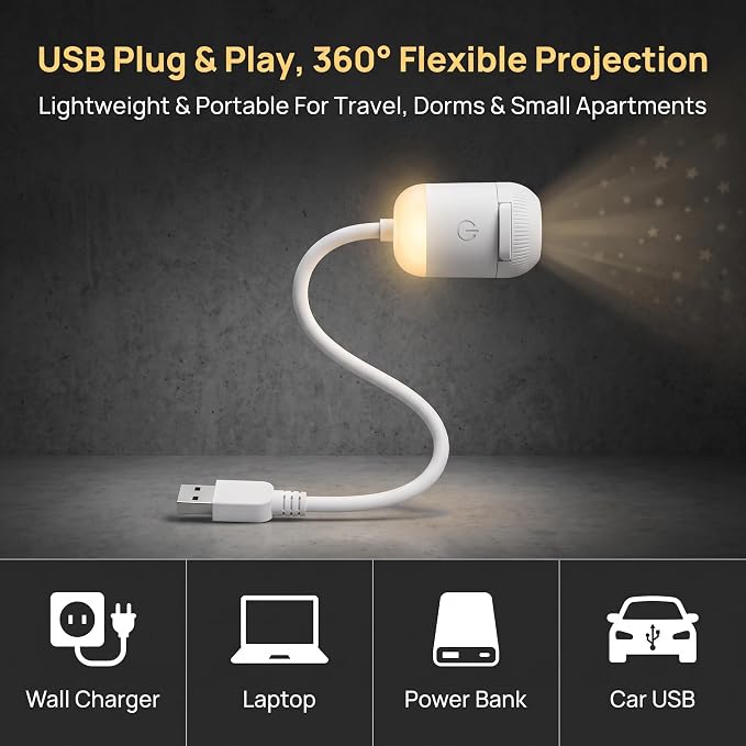 Galaxy Projector Night Light, 2-in-1 Star Projector (3 Films) | Adjustable Brightness, USB Plug & Play Ambient Light for Bedroom Ceiling Wall, Kids Room, Home Decor & Gifts