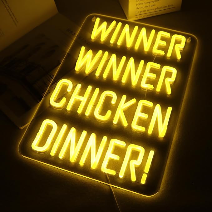 WonderfulLife Winner Winner Chicken Dinner Neon Sign for Game Zone Decor,Shooting Games Led Lights for Man Cave Gaming Room Internet Bar or Bedroom Decoration.5V USB Powered,Easy Hanging.
