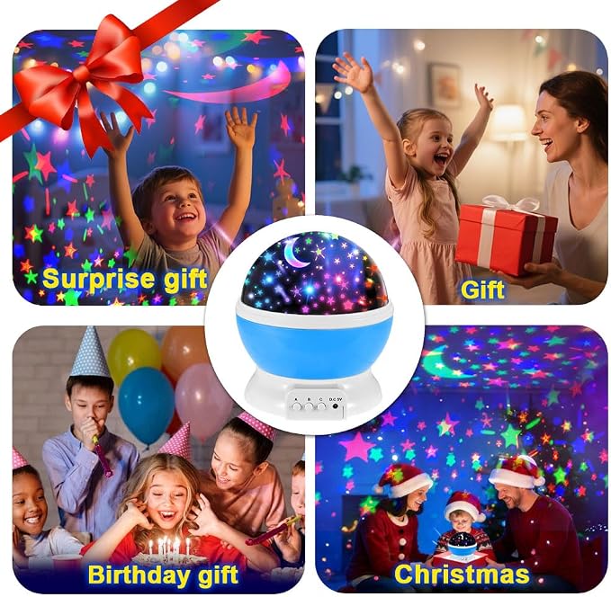 LED Lights USB or Battery Night Light,Bedroom Lights Stars and Moon Night Light for Kids, Stars and Moon Projector Color Changing Lights,Rotating Portable Room Projector Birthday Gifts.（Blue）
