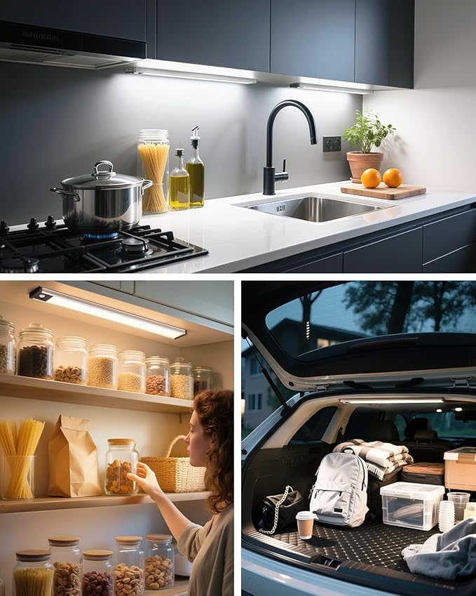 17.5Inch Under Cabinet Lighting, 4500mAh Rechargeable Battery Motion Sensor Light Indoor, Wireless Under Cabinet Lights for Kitchen, Closet(6 Pack,17.5 inch)