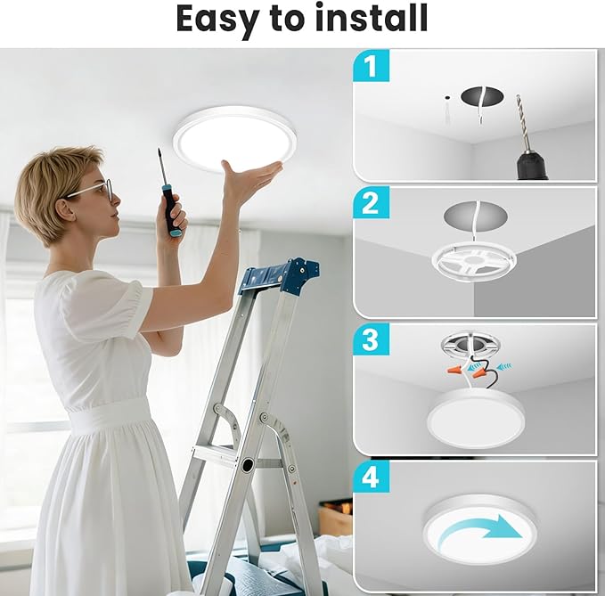 libtit 7 inch Flush Mount LED Ceiling Light Fixture, 3000K-6500K Adjustable, 15W 1500lm White Satin Round Ceiling Lamp for Bathroom Hallway Kitchen Bedroom, 6 Pack