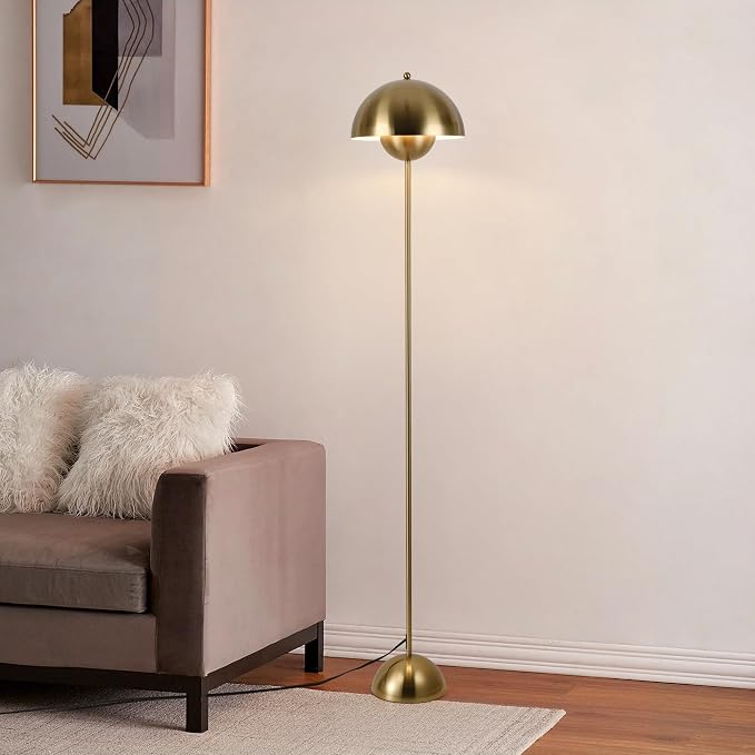 Mid-Century Modern Metal Bud Floor Lamp for Home and Office, Brass Gold | Indirect lighting, fits narrow spaces,fit for bedroom, living room & office, match with modern, industrial, farmhouse decor