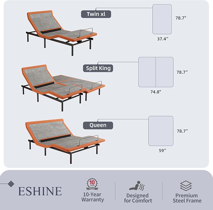 ESHINE Split King Adjustable Bed Frame with Lumbar Support Smart App | Bed Base, Zero Gravity, Head-Pillow-Tillt, Under Bed Light, Dual USB, Ergonomic Incline, Wireless Remote, 6000 Series