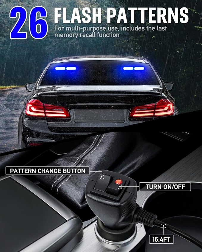 HLauto 1002L Emergency Strobe Traffic Advisor Light Bar: 40 LED Dash Safety Warning Flashing Light, Front/Rear Windshield Visor Lights for Construction Vehicle, Tow/Plow Truck (2x10.7inch, Blue)
