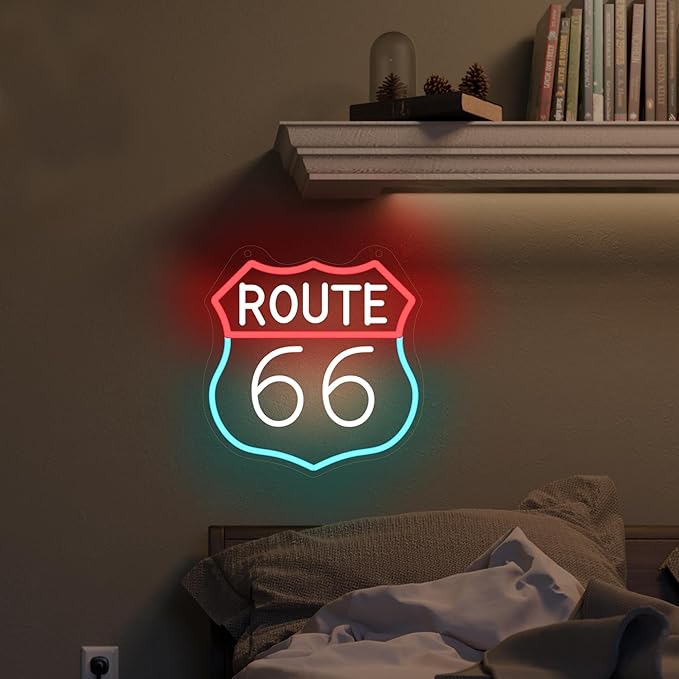 Route 66 Neon Sign, LED Light Room Decor USB Powered, for Bedroom Living Room Gaming Room Man Cave Home Party Birthday Gift for Family Friends Kids