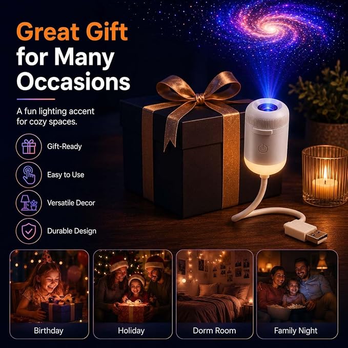 2027 New Hd Smart Dynamic 5d Holographic Night Light Projector 2-in-1 Galaxy Star and Ocean Projector with 24 Films, 360° Rotating USB Powered Ceiling Light for Bedroom
