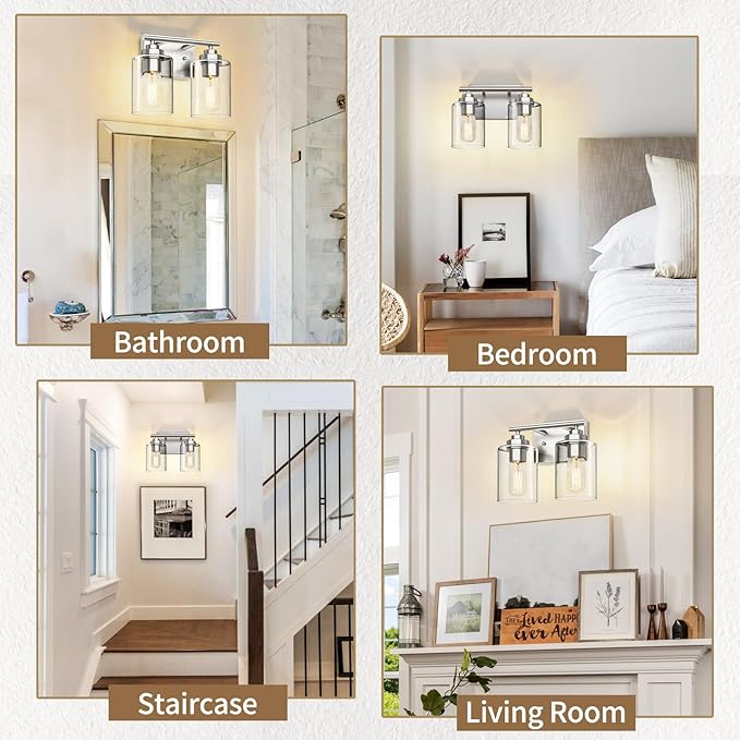 Bathroom Vanity Light Over Mirror,Vanity Light for Bathroom,Bathroom Light Fixture Wall Sconce Lighting for Bedroom,Living Room (Nickel, 2-Light)