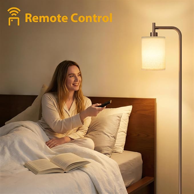Ziisee 64" Floor Lamp for Living Room with Remote Control, Deep Beige Shade with Brown Pole, Dimmable Tall Lamps for Bedroom Office Corner, 9W LED Bulb Included