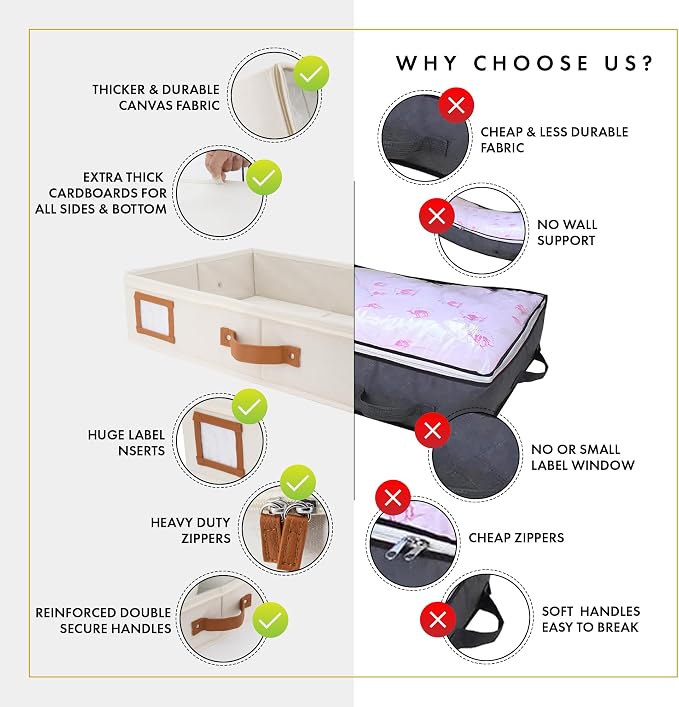 Under Bed Storage, Medium 2pc with Lid, Ivory | Drawer-style pull-out design, Fits blankets, clothes, fabric & shoes, Bins with lids, Bedroom & closet storage