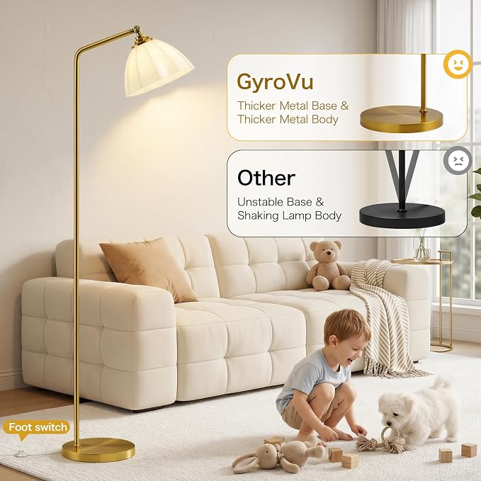 Floor Lamps for Living Room, 63" Modern Tall Standing Lamp, 3CCT | Lamp for Bedroom, Office, Reading Nook, Kids Room, Glass Lampshade, Foot Switch, Weighted Base, Easy Assembly, Home Decor