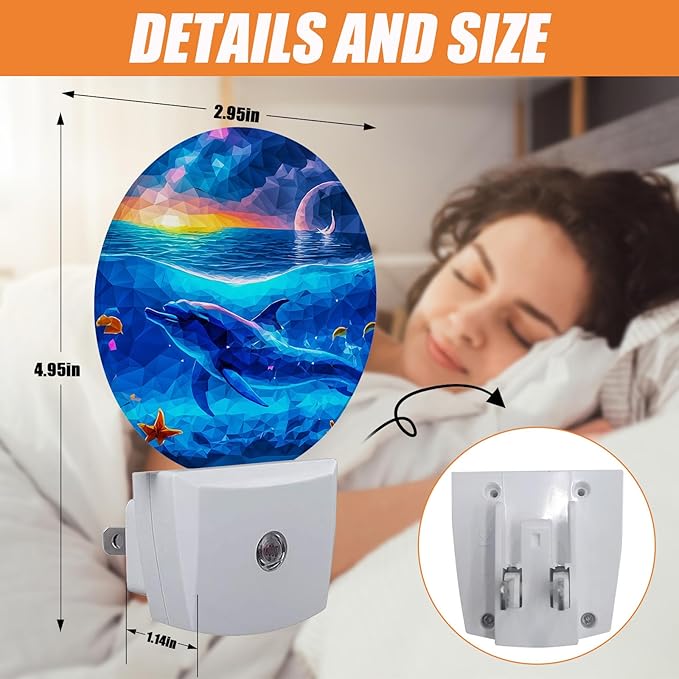 Blue Dolphins Night Light,Cool Ocean Nightlight Plug into Wall LED Lamp Auto Sensor Dusk to Dawn for Bedrooms/Kitchens/Toilets/Corridors,Energy-Saving