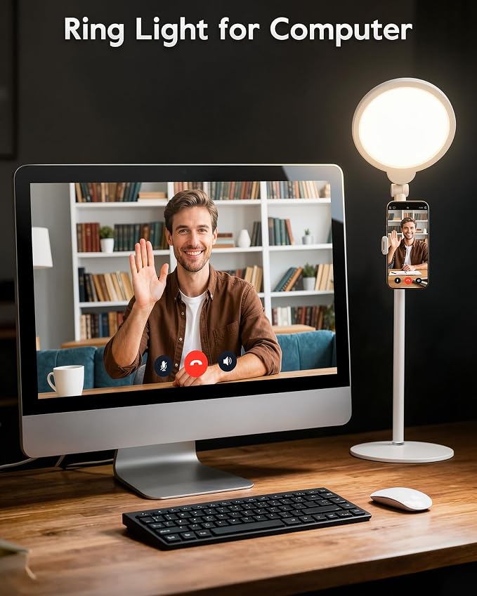 7" Ring Light with Stand for Desk, 30 Modes for Video Conference Lighting | Zoom Lighting for Computer, Adjustable Desk Light for Video Recording, Calls, Podcast, Stream, 3000K-6500K, CRI 97.8