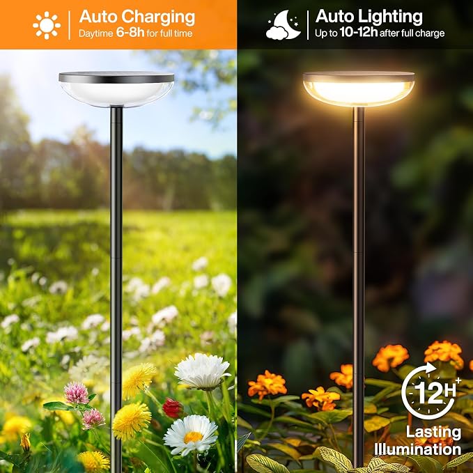 Solar Pathway Lights Outdoor, 2 Pack Tall Solar Garden Lights Outdoor Waterproof for Yard Flower Bed Patio Path Walkway Driveway Outside Decor Landscape Lighting