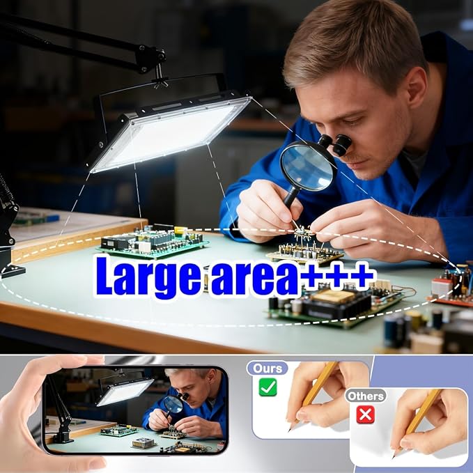 LED Work Bench Light, Adjustable Swing Arm Clamp Flood Light, Plug in Task Lamp for Garage Workshop Craft