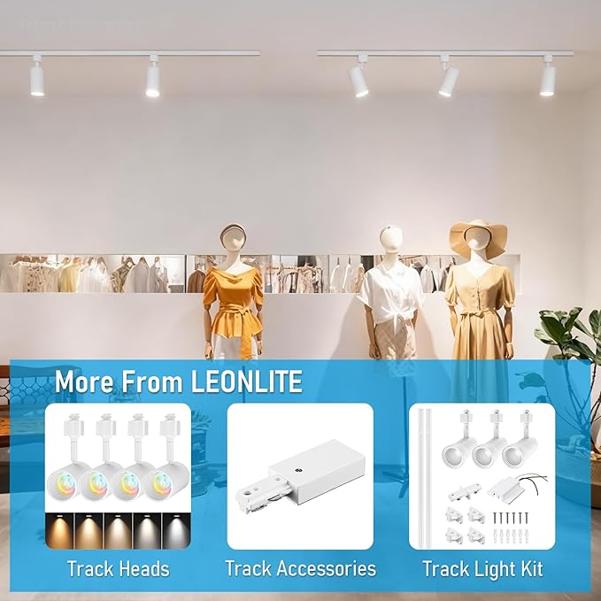 LEONLITE H Track Rail, 4FT H Type Track Lighting Rails & 2xEnd Caps, UL Listed, Flame Retardant Material, Use with Track Lighting Heads, White