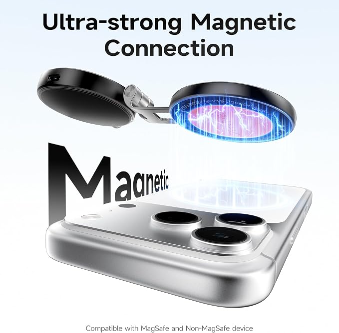 7RYMS 7Lite L1 Magnetic Selfie Light for MagSafe iPhone, LED Fill Light | CRI95 Lighting, 360° Rotation and Built-in Mirror. Magnetic Mount for Selfies, Video Call, Streaming and Photography (Black)