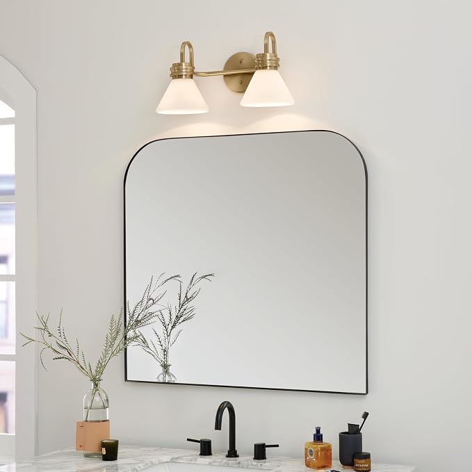 Kichler Farum 2-Light Bathroom Vanity Light, Champagne Bronze | Modern vanity light with opal glass for bathroom mirrors (19.25" x 9.5"), 55154CPZ