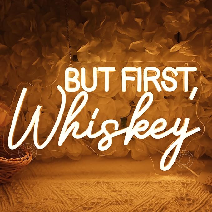 SYLHOME But First Whiskey Led Neon Light Sign Home Bar Home Bedroom Pub Wall Sign Decor Wedding Birthday Christmas Party Backdrop 15.75" X 8.82" USB