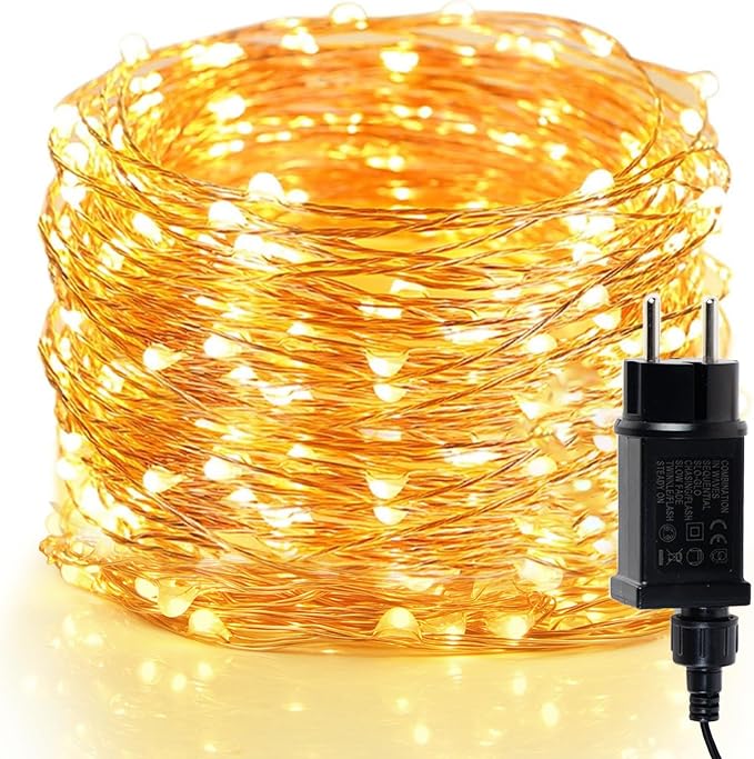 66Ft 200LED Plug-in Waterproof Fairy String Lights with 8 Lighting Modes - Indoor & Outdoor Decor for Bedroom, Girl’s Room, Garden, Party, Christmas - Warm White Twinkle Lights