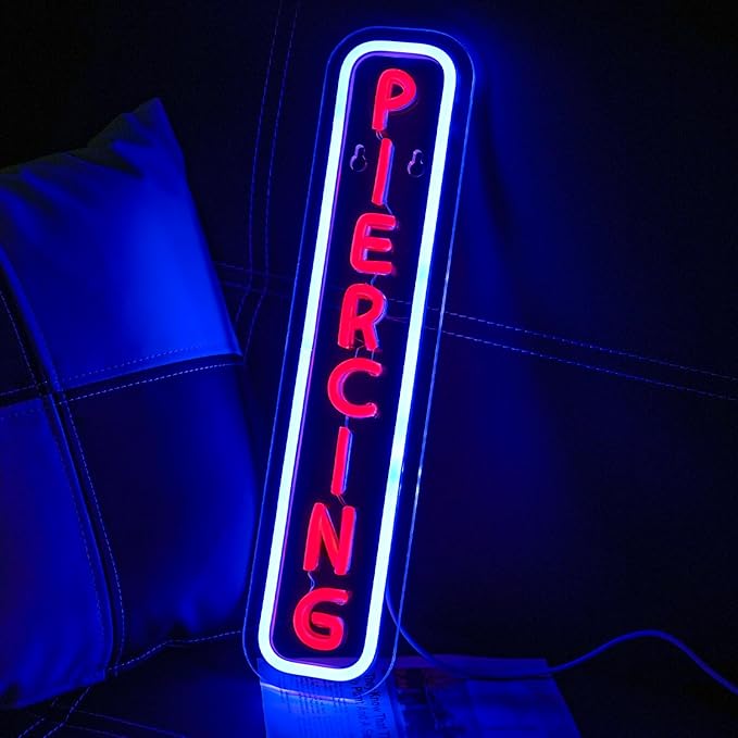 Piercing Neon Sign for Wall Decor Dimmable Letter LED Neon Sign for Salon Studio Shop Red Neon Lights for Body Piercing Business Store Tattoo SPA Shop Wall Decoration