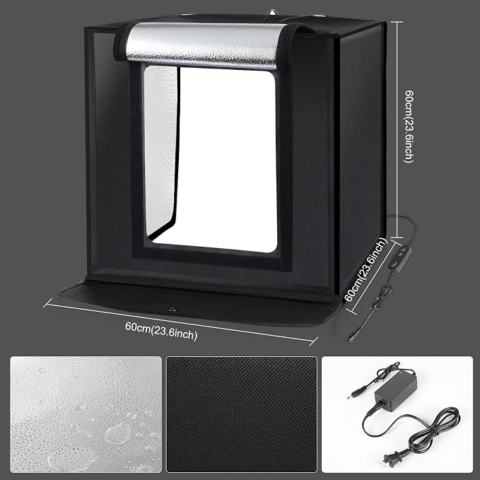PULUZ Light Box 24x24in, Portable Photo Studio Light Box with 120 LED Lights ＆6 Color backdrops Professional Photography Lighting Tent Kit for Big Product Photography Lightbox