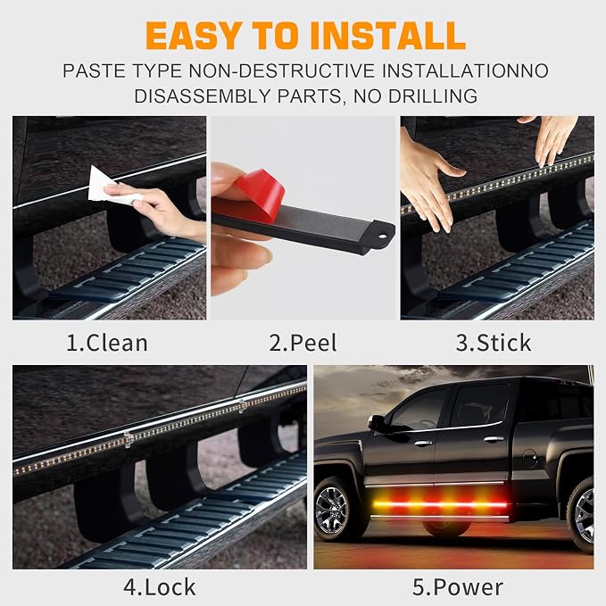 70 inch Running Board Strobe Lights Amber Red Emergency Lights | 2PCS 864 LED Exterior Flashing Warning Hazard Caution Safety Light Strip for Tow Plow Trucks Construction Vehicles Pickup
