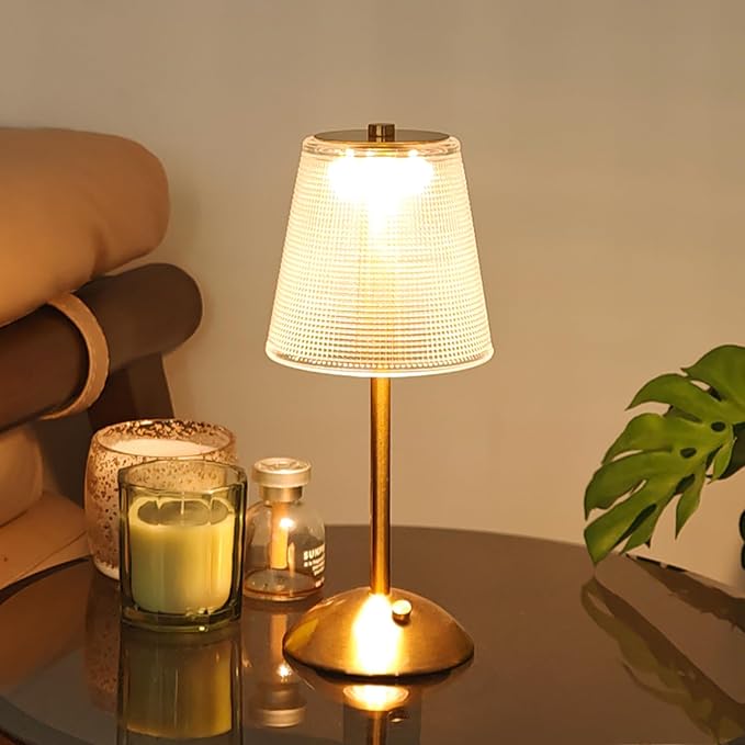 Cordless Table Lamp, 4000mAh Rechargeable Battery Operated Lamp, 3 Color Modes & Stepless Dimmable LED Touch Lamp, Portable Crystal Metal Beside Lamps for Bedroom Restaurant Outdoor(Black) | 2000mAh Battery Operated, 3 Color Modes, Dimmable LED Touch B...
