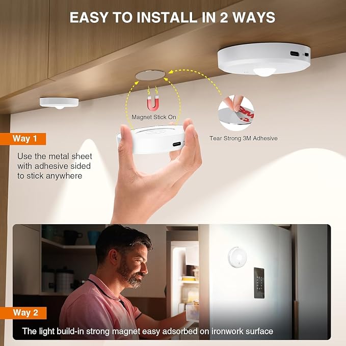 Puck Lights with Remote Control,Under Cabinet Lighting,White,5PCS | 2200mAh Rechargeable Push Light,3 Color Temperatures Dimmable Under Cabinet,Closet Light,Tap Light for Shelf,Bookcase