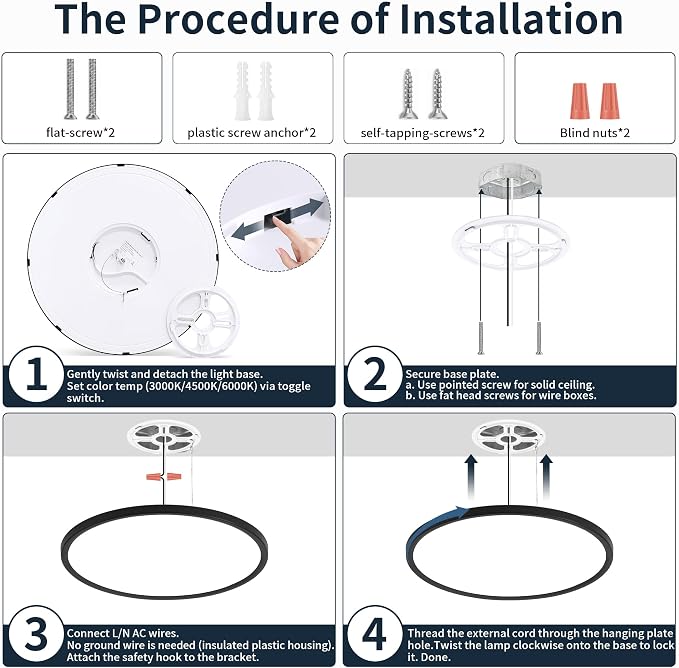 MOONSEA Dimmable Flush Mount Ceiling Light 16 Inch Kitchen Light Fixture | 3000K/4500K/6000K , 28W 2800LM, 0.71 in Low Profile Ceiling, Brightness Dimmable with Dimmer, Installation Takes 20 minutes