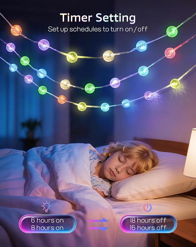 JMEXSUSS Smart 33FT 66 LED Globe Crystal Crackle String Lights USB/Plug in | RGB Color Changing Lights, App & Remote Control, Music Sync, Twinkle Fairy Lights for Classroom Dorm Bedroom DIY Gift Decor