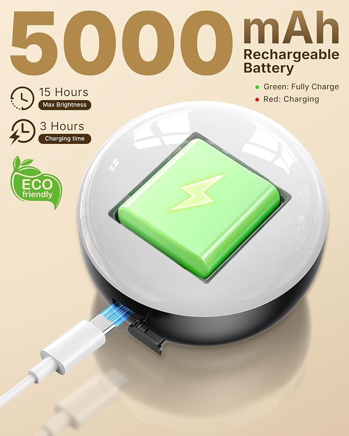 Pebble-Shaped Clip on Reading Light with Detachable Lamp Head, 5000mAh Rechargeable Battery, 360° Ambient Glow, Remote & Timer, Stepless Dimming, 12inch Gooseneck Clamp Lamp for Bed Headboard & Desk