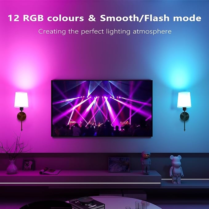 Battery Operated Wall Sconces Set of 2, Wireless Rechargeable Dimmable Wall Light with 5600mAh RGB Bulb and Remote for Bedroom, Living Room, Hallway, Black, 19in