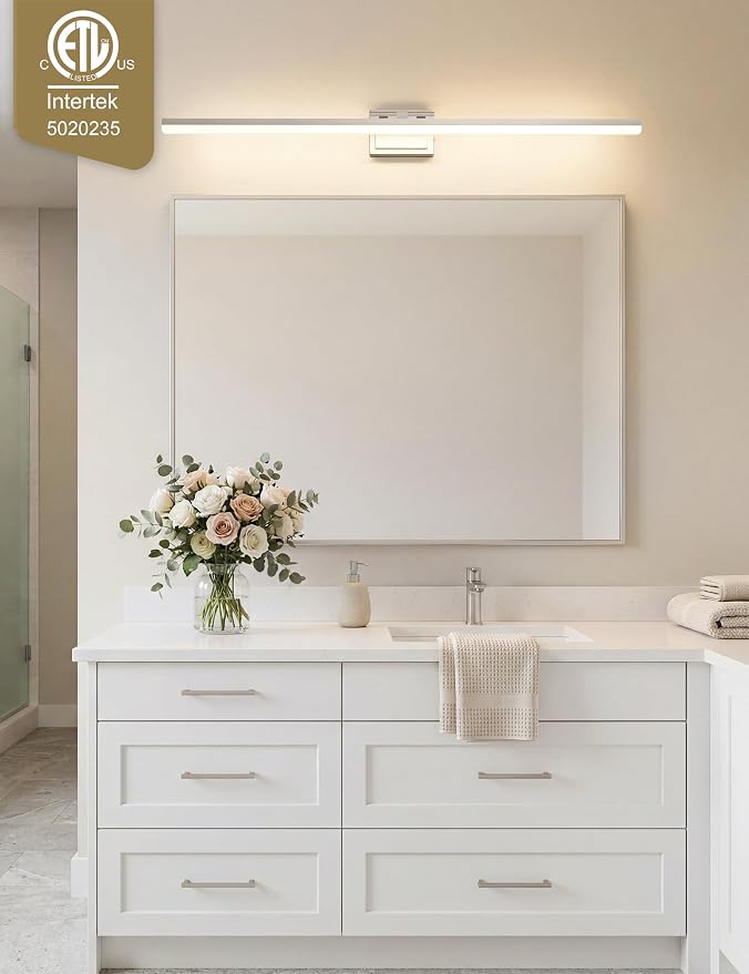 VOLISUN Modern Bathroom Vanity Light 48 inch, Rotatable, 40W Dimmable 5CCT Led Bathroom Light Fixture Over Mirror, Brushed Nickel Bar Vanity Light for Bathrooms Mirror Restroom-ETL Certificated