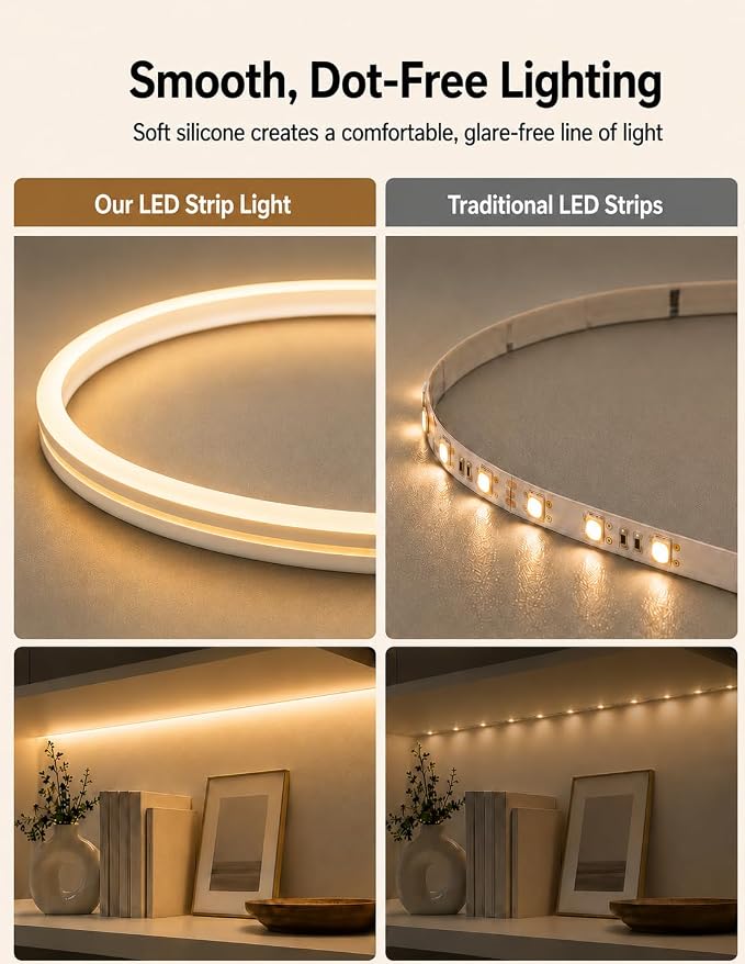 Dimmable Warm White LED Neon Rope Light 32.8FT Adapter Included | Flexible Cuttable IP65 Waterproof LED Rope Light for Bedroom, Kitchen, Patio, Indoor Outdoor Decor, DIY Design