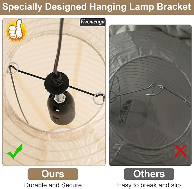 23.6in Paper Lanterns Plug in Hanging Lamp Off-White 19.7FT Cord | Rice Paper Lamp Lantern Pendant Light Large Globe Japanese Japandi Wabi Sabi Chandelier for Dining Living Room Bedroom 2 Pack