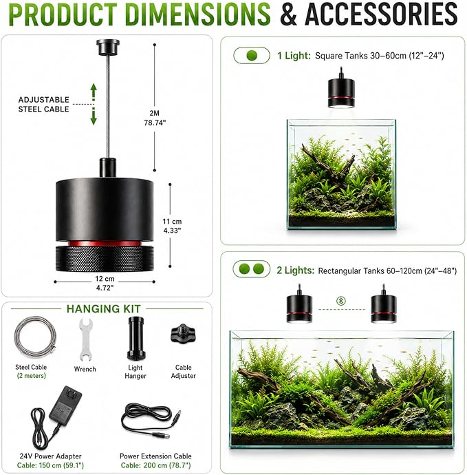 FZONE AXON 72W Aquarium Light WRGB Full Spectrum, APP Controlled LED Plant Light with Sunrise/Sunset, Freshwater Fish Tank Light for Planted Aquariums (Hanging Kit)