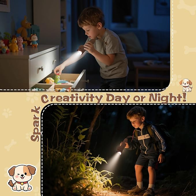 Kids Silicone Flashlight, Dimmable Flashlight for Toddlers Kids Boys Girls, Rechargeable Hanging Night Light for Camping, Night Walks and Home Use, Fun Animal Themed Portable Torch