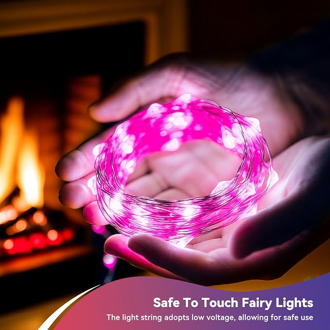 LitHome 4 Pack Pink Fairy Lights Battery Operated, Each 20 FT 60 LED | Valentines Twinkle Lights Battery Operated 2 Modes, Waterproof Fairy String Light for Gifts Bedroom Wedding Christmas Decor