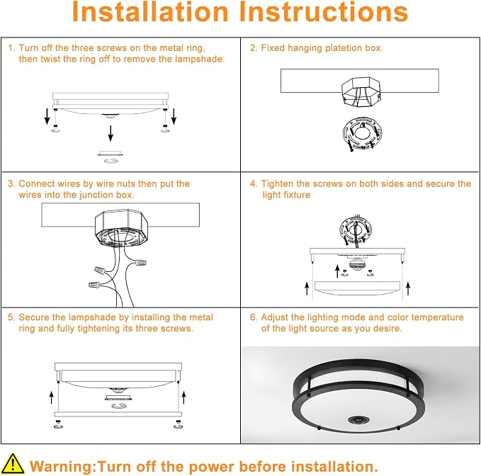 16IN LED Motion Sensor Outdoor Ceiling Light with Remote, 32W | Dusk to Dawn, 2700K/3000K/3500K/4000K/5000K Dimmable, 4 Lighting Modes, Large Flush Mount Ceiling Light for Entryway, Black