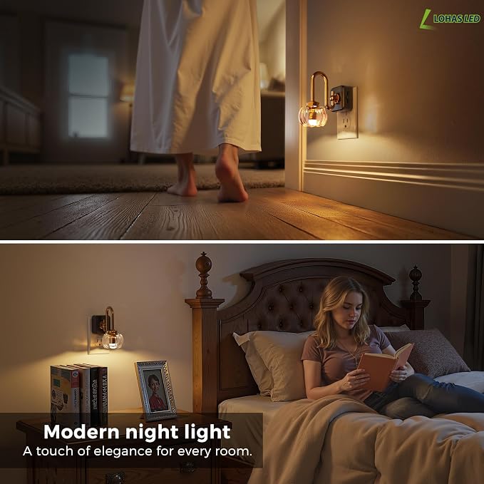L LOHAS LED Night Lights Plug into Wall, 3000K Soft White | Floral Night Lights with Dusk to Dawn Sensor, 0-100lm Adjustable Brightness, for Hallway Bedroom Stairway